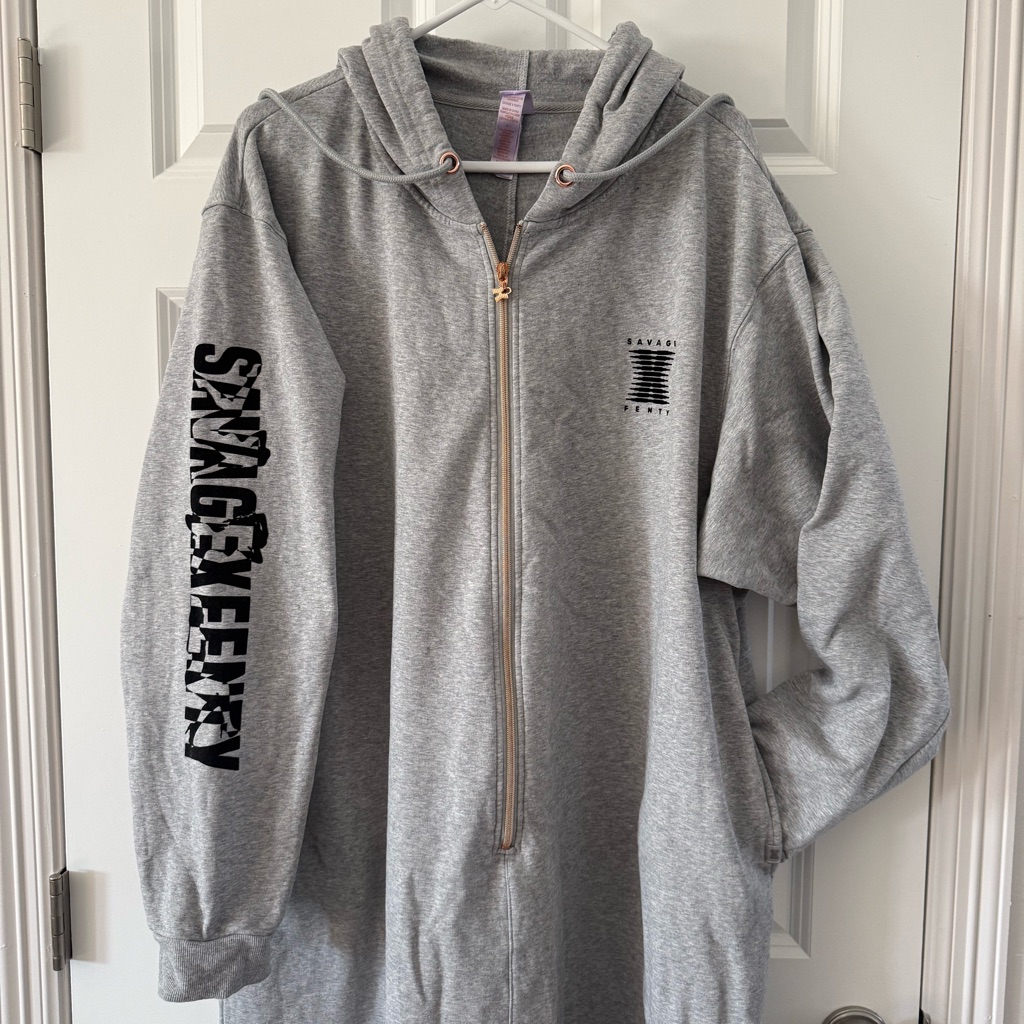 Savage Fenty Gray Zip-Up Hoodie With Sleeve Graphic